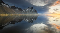 Landscapes sunset nature snow water Mountains clouds lakes 