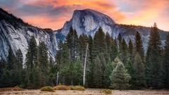 Landscapes sunset nature Trees grass Mountains clouds red Green 