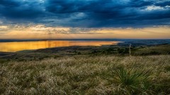 Landscapes sunset nature water blue clouds hills lakes skies 