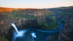 Landscapes sunset nature water blue Green canyon waterfalls 