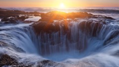 Landscapes sunset nature water ocean Oregon Holes rocks thors