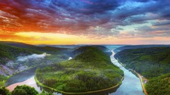 Landscapes sunset paradise germany rivers Saarschleife Saarland