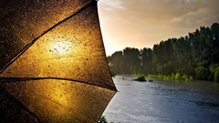 Landscapes sunset rain Umbrellas water drops rivers Ray 