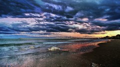 Landscapes sunset sand nature water blue clouds red white Green 