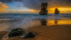 Landscapes sunset sand Sea nature yellow water clouds brown 
