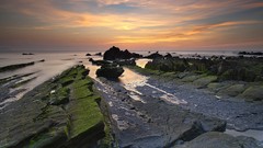 Landscapes sunset Sea nature clouds ocean coast Algae Spain 