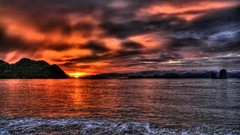 Landscapes sunset Sea nature Mountains Beaches red sky sea 