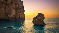 Landscapes sunset Sea nature water coast calm Greece cliffs HDR 