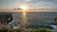 Landscapes sunset Sea nature yellow rock clouds white coast 