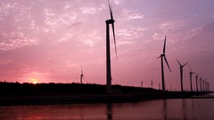 Landscapes sunset wind turbines
