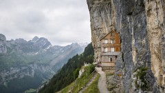 Landscapes switzerland Alps cliffs homes