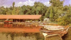 Landscapes Trees Boats paintings rivers artwork William Merrit 