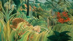 Landscapes Trees grass Animals rain jungle French paintings 