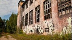 Landscapes Trees grass clouds abandoned cityscapes factories 