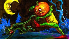 Landscapes Trees moon cats paintings Halloween pumpkins artwork 