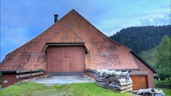 Landscapes Trees Mountains clouds germany logs houses forests 
