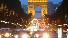 Landscapes Trees night lights Paris cars traffic lights 