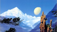 Landscapes Trees snow Mountains clouds moon paintings Castles 