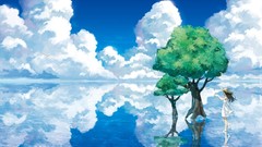 Landscapes Trees water clouds Anime paintings Manga lakes 