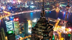 Landscapes water China Skyscrapers neon Boats City Lights 