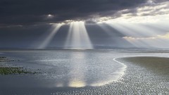 Landscapes water clouds Beaches sun rays