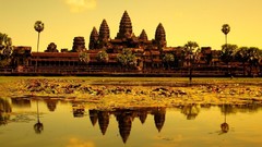Landscapes water ruins Asia reflections Temples cambodia Angkor 