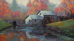 Landscapes water wheel paintings Mills rivers