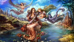 Landscapes wings anime girls forsaken world fantasy art