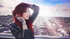 Landscapes woman models redheads black jacket