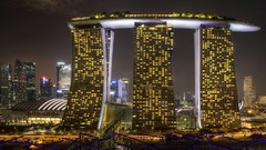 Landscapes yellow white purple Skyscrapers neon Asia Singapore 