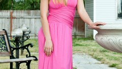 Lawn outdoors stills brunettes photo shoot Pink Dress pornstars 