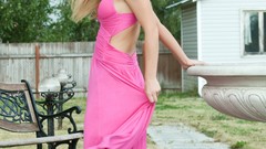 Lawn outdoors stills brunettes photo shoot Pink Dress pornstars 
