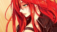 League of Legends katarina scars redhead green eyes long hair