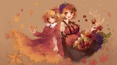 Leaves autumn apples dress grapes hats goddess pears red eyes 