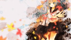 Leaves autumn blue hair long hair school uniforms hatsune miku 