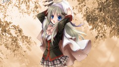 Leaves autumn Ribbons anime girls blue eyes little busters 