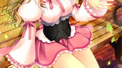 Leaves bench anime girls parasol brunettes Yume Koi Natsume 