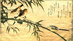 Leaves Birds Japanese artwork Long-tailed Tit Kitagawa Utamaro