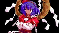 Leaves black background goddess red eyes Ropes skirts anime 