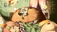 Leaves Books glasses dress ink scarfs long hair anime girls 