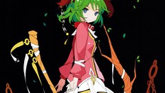 Leaves branches black background chains blue eyes short hair 