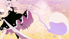 Leaves Butterflies weapons Katana dress tie ghosts white hair 