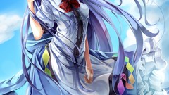 Leaves clouds dress hats peaches fruits bows outdoors blush 