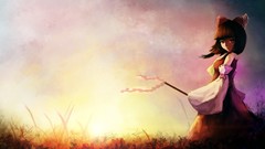 Leaves grass Stars sky brown red eyes skirts anime girls 