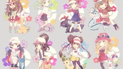 Leaves groups Anime hats crystal Pokemon blondes skirts blush 