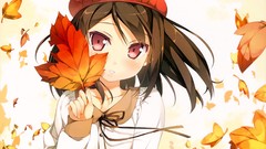 Leaves hats blush brunettes original characters thigh highs 