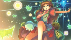 Leaves magic glasses dress multicolor long hair green eyes 