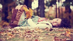 Leaves Moods nature woman children dress Wood boots brunettes