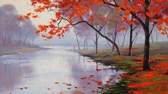 Leaves nature Trees autumn paintings rivers artwork deciduous 
