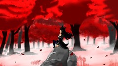 Leaves nature Trees grass red sitting rocks shirts pants 